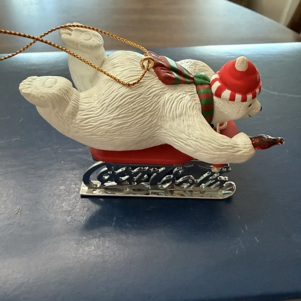 Coca-Cola Sledding Polar Bear Christmas Tree Ornament Coke Holiday